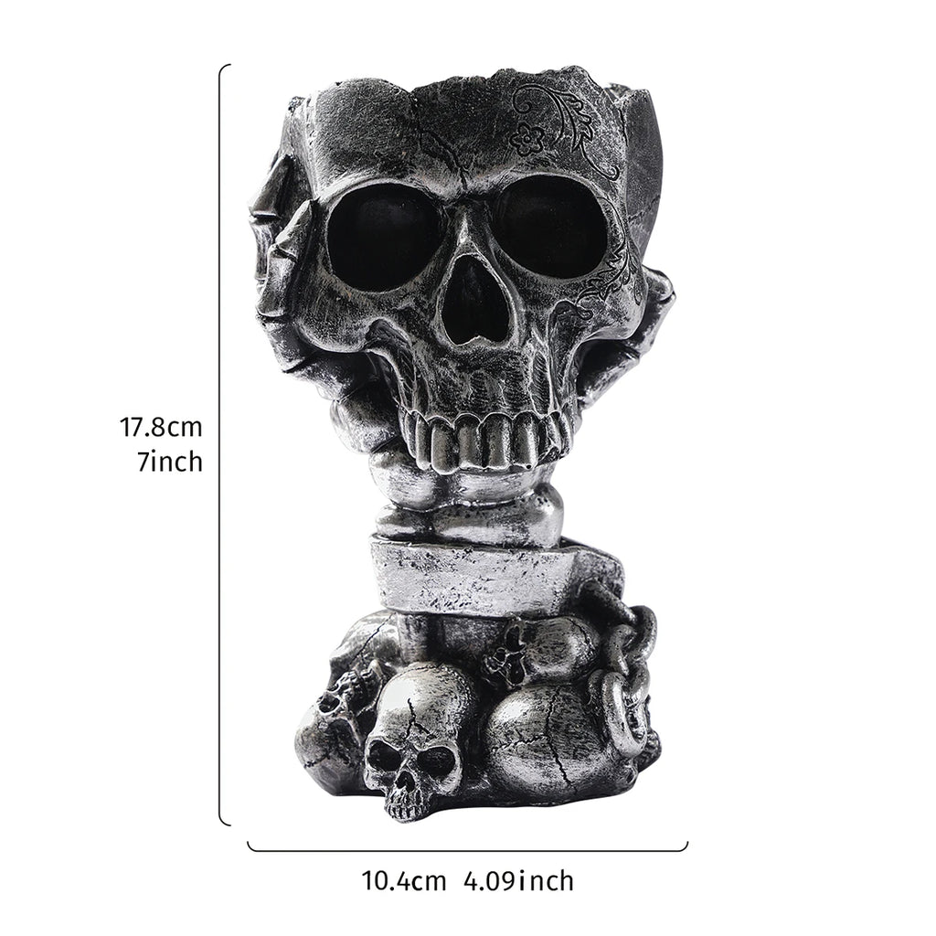 1PC, Halloween Party Punk-Style Mechanical White, Black Gold, and Silver-Black Skull-Shaped Vases
