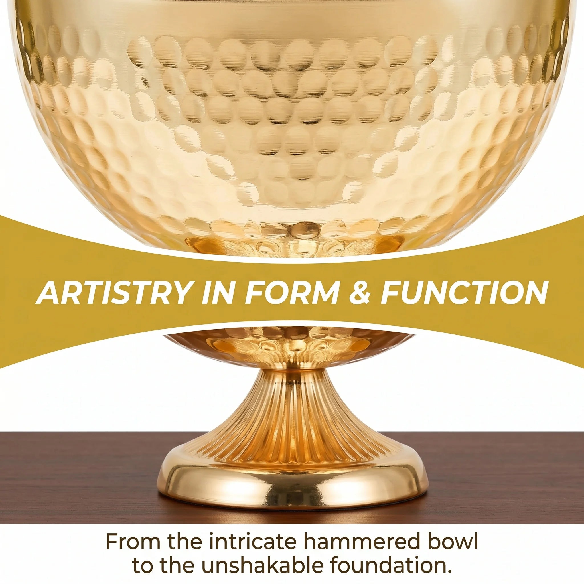 Hammered Gold Pedestal Flower Bowl Electroplated Metal Plated Vase with Trumpet Base for Wedding Centerpiece Floral Arrangement