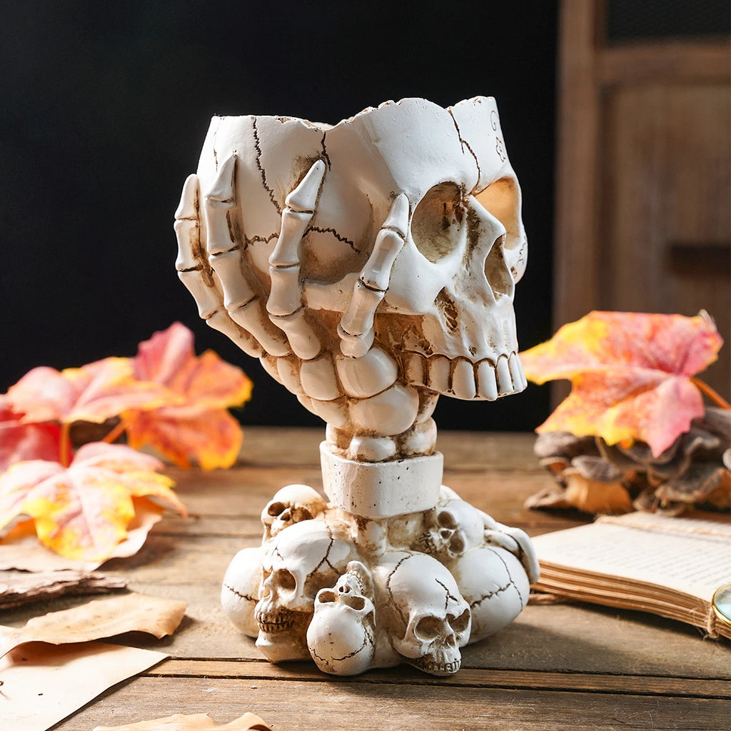 1PC, Halloween Party Punk-Style Mechanical White, Black Gold, and Silver-Black Skull-Shaped Vases