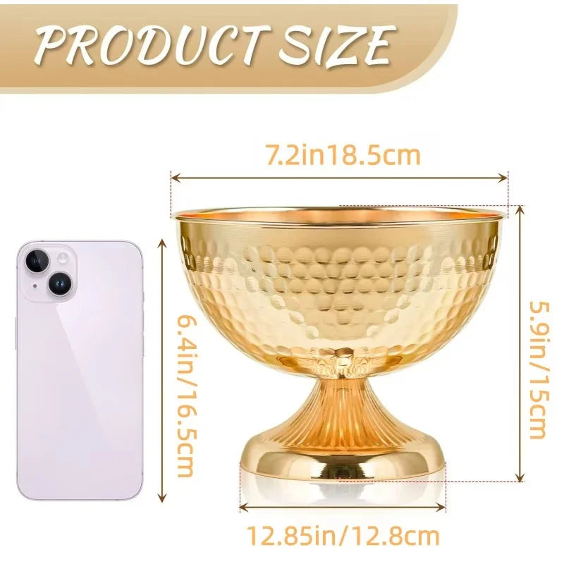 Hammered Gold Pedestal Flower Bowl Electroplated Metal Plated Vase with Trumpet Base for Wedding Centerpiece Floral Arrangement