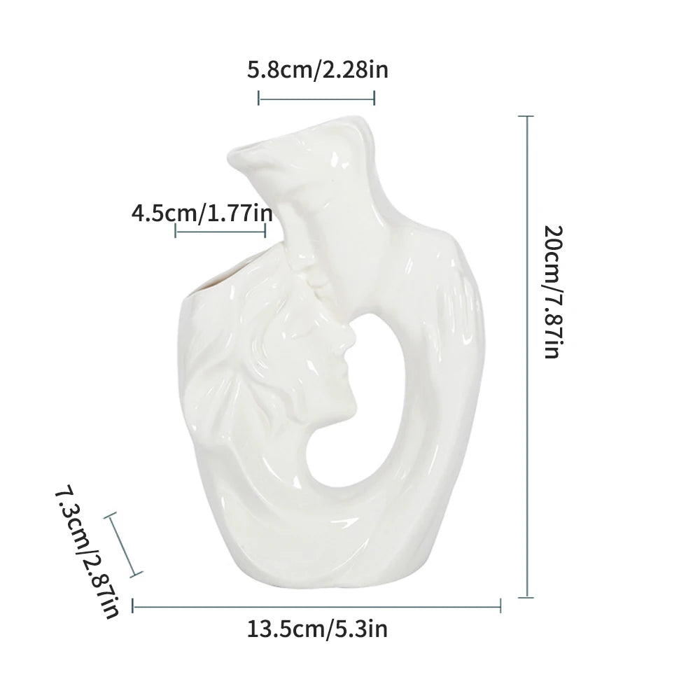 Kiss character couple vase, ceramic handicraft ornament, office home living room decoration gift, couple, vase