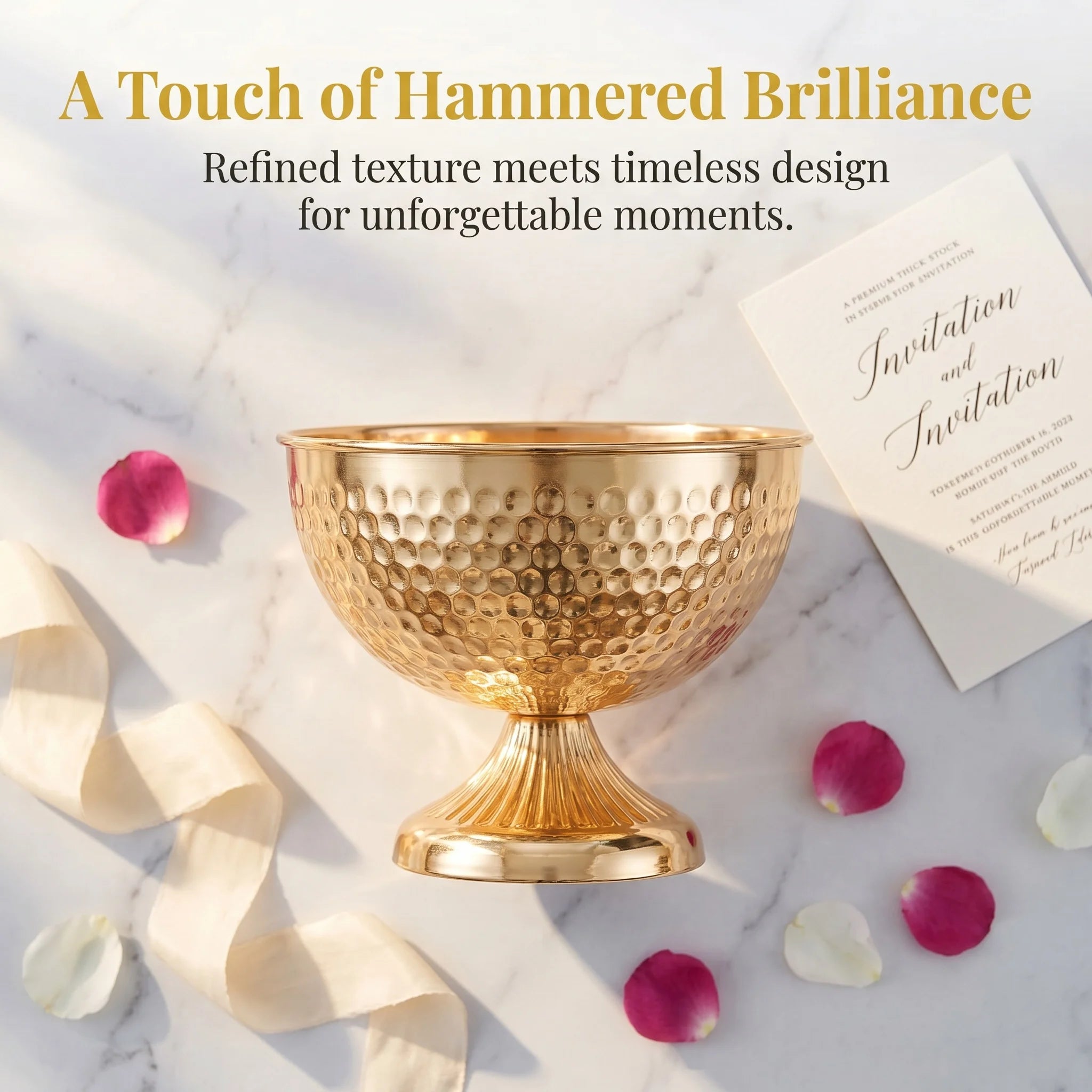 Hammered Gold Pedestal Flower Bowl Electroplated Metal Plated Vase with Trumpet Base for Wedding Centerpiece Floral Arrangement