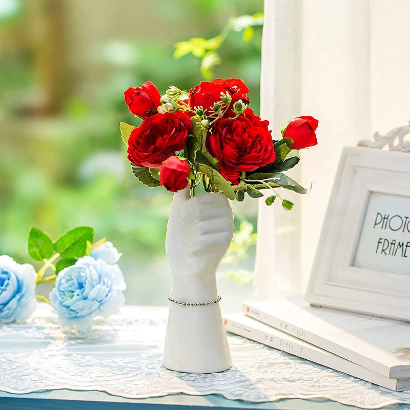 Nordic Style Ceramics Vase Modern Creative Hand Vase Flowers Arrangement Home Decor Office Desktop Living Room Ornament Gifts
