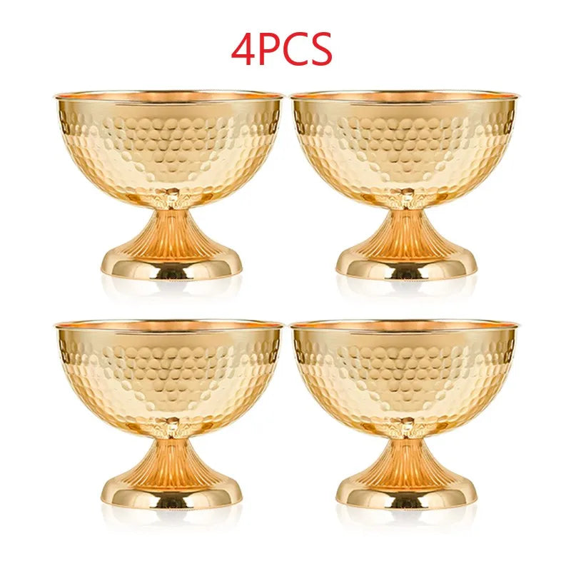 Hammered Gold Pedestal Flower Bowl Electroplated Metal Plated Vase with Trumpet Base for Wedding Centerpiece Floral Arrangement