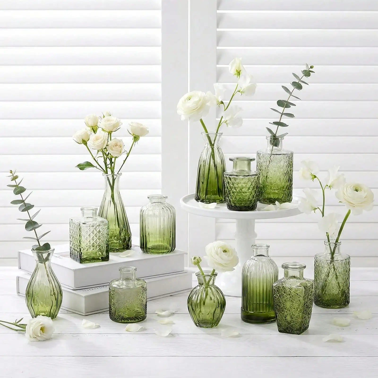 12 Pack Glass Bud Vase Set, Small Vintage Flower Vases for Centerpieces, Blue/Green/Pink Decorative Bottles for Wedding, Home, Table Decor, Mother's Day Gift