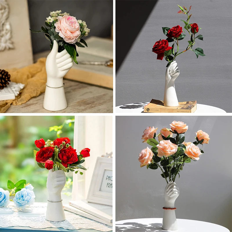 Nordic Style Ceramics Vase Modern Creative Hand Vase Flowers Arrangement Home Decor Office Desktop Living Room Ornament Gifts