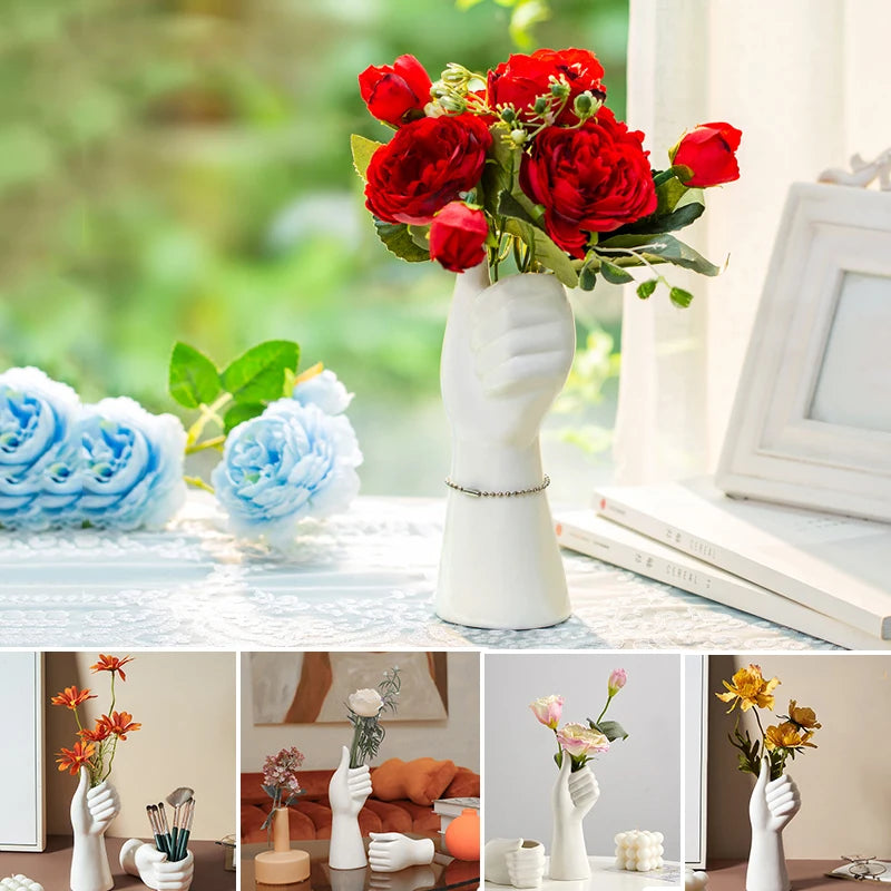 Nordic Style Ceramics Vase Modern Creative Hand Vase Flowers Arrangement Home Decor Office Desktop Living Room Ornament Gifts