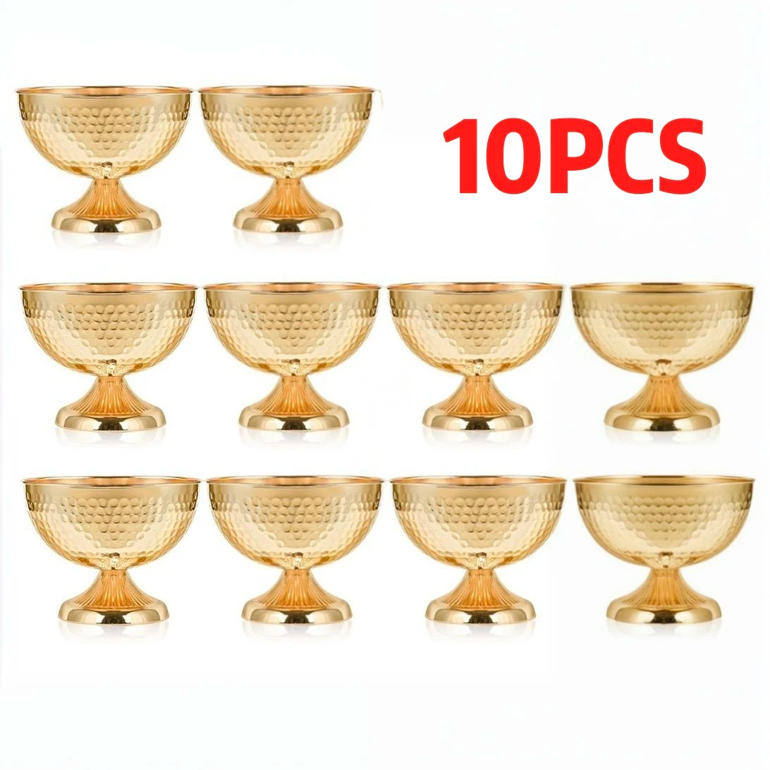 Hammered Gold Pedestal Flower Bowl Electroplated Metal Plated Vase with Trumpet Base for Wedding Centerpiece Floral Arrangement