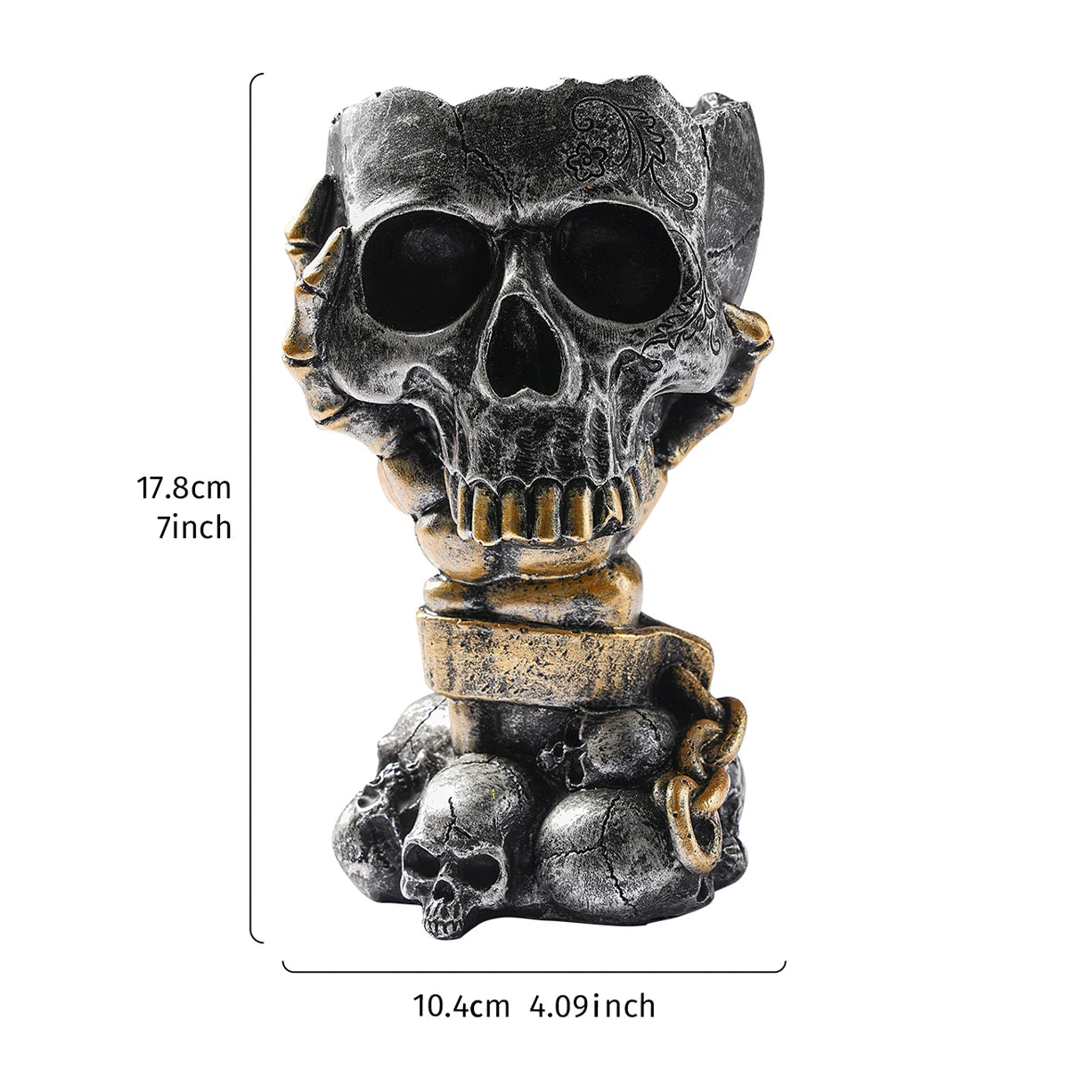 1PC, Halloween Party Punk-Style Mechanical White, Black Gold, and Silver-Black Skull-Shaped Vases