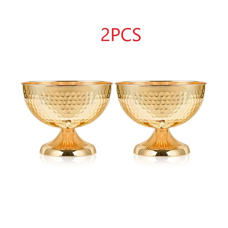 Hammered Gold Pedestal Flower Bowl Electroplated Metal Plated Vase with Trumpet Base for Wedding Centerpiece Floral Arrangement
