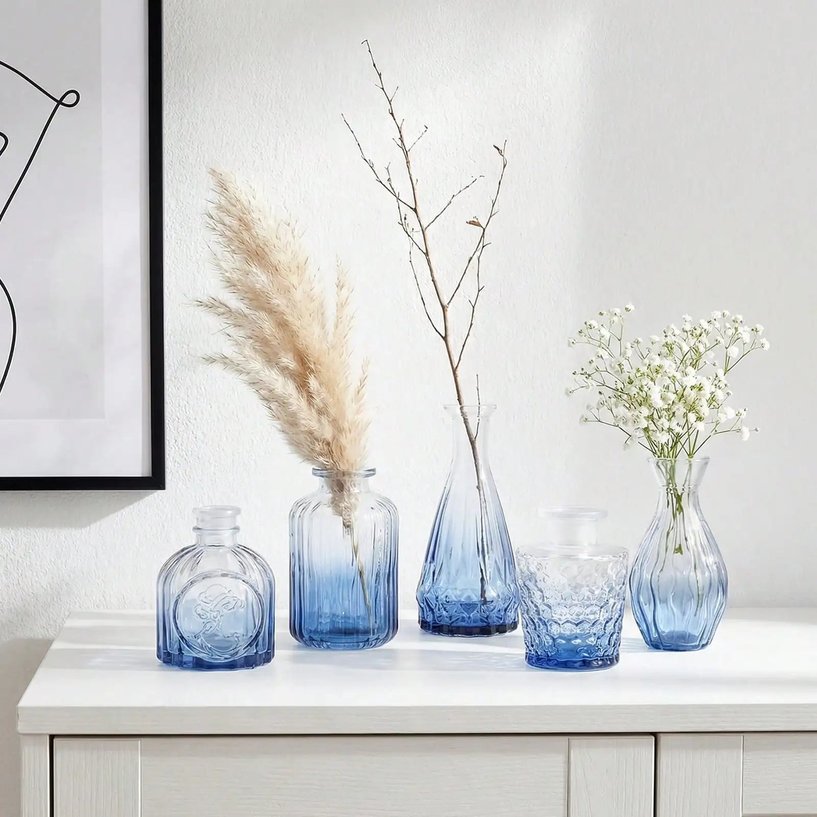 12 Pack Glass Bud Vase Set, Small Vintage Flower Vases for Centerpieces, Blue/Green/Pink Decorative Bottles for Wedding, Home, Table Decor, Mother's Day Gift