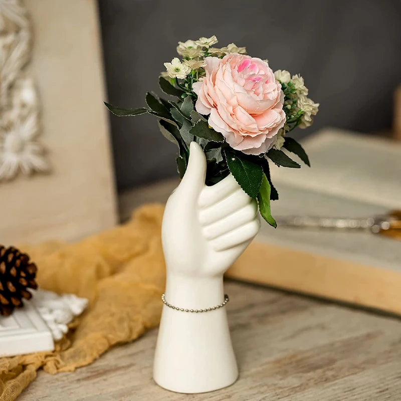 Nordic Style Ceramics Vase Modern Creative Hand Vase Flowers Arrangement Home Decor Office Desktop Living Room Ornament Gifts