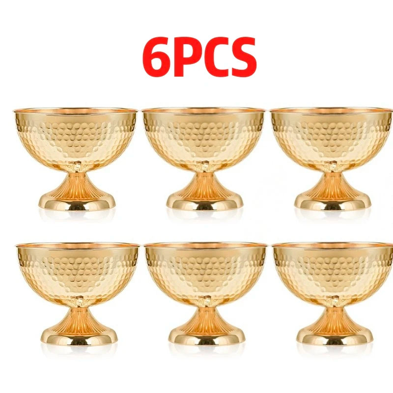 Hammered Gold Pedestal Flower Bowl Electroplated Metal Plated Vase with Trumpet Base for Wedding Centerpiece Floral Arrangement