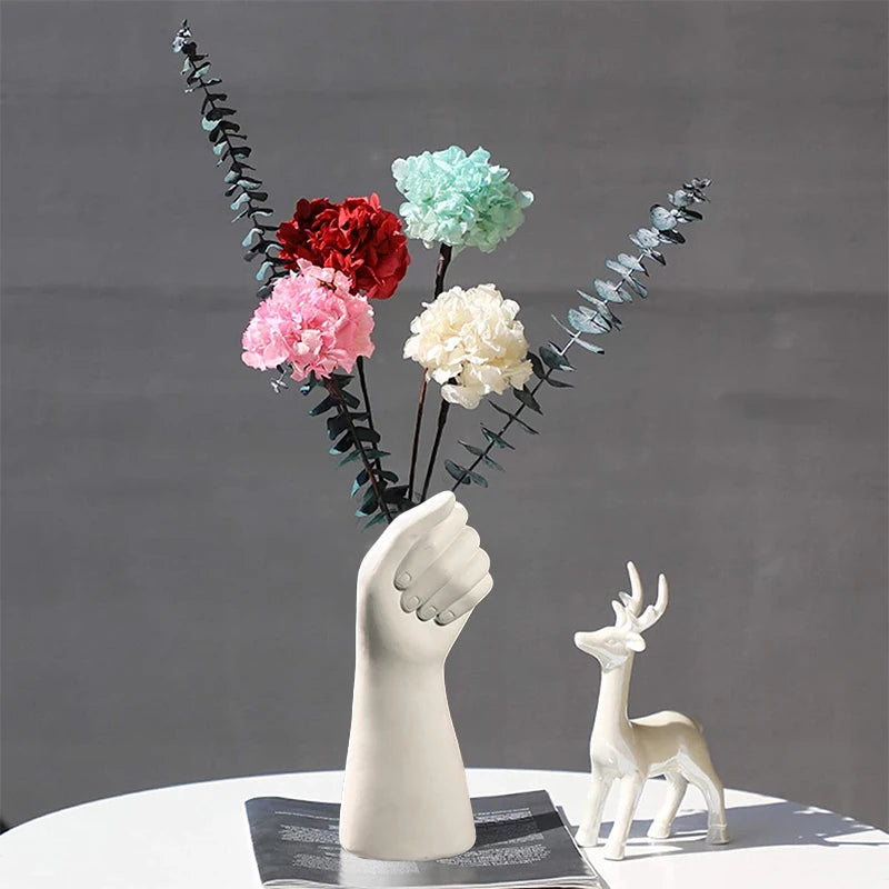 Nordic Style Ceramics Vase Modern Creative Hand Vase Flowers Arrangement Home Decor Office Desktop Living Room Ornament Gifts