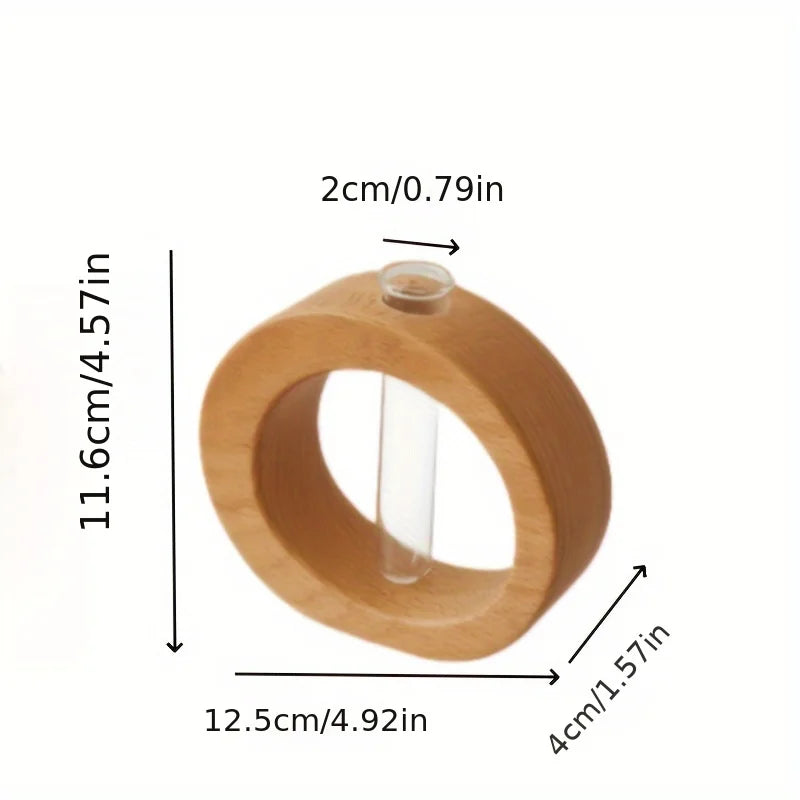 Chic Round Glass Vase for Fresh Flowers - Wooden Base, Hydroponic Plant Decor for Living Room & Home
