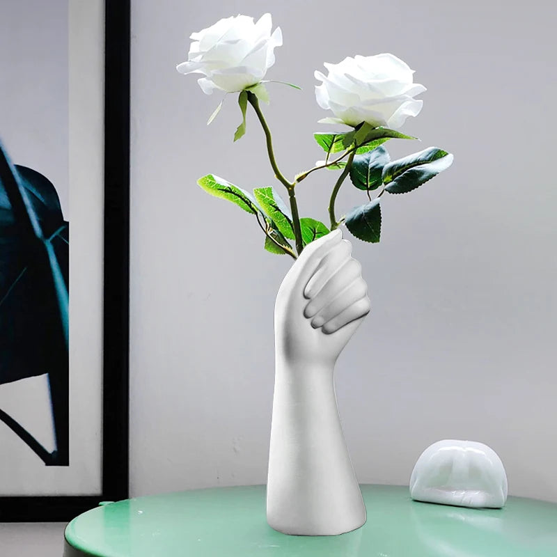 Nordic Style Ceramics Vase Modern Creative Hand Vase Flowers Arrangement Home Decor Office Desktop Living Room Ornament Gifts